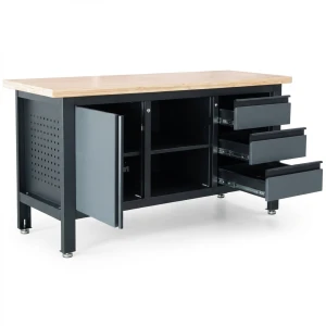 Heavy Duty Workbench with Drawers & Cabinet – 169 x 60 cm Plywood Top, Lockable Storage, 350 kg Capacity