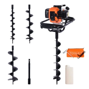 52cc Petrol Earth Auger / Fence Post Hole Borer + 3 Auger Bits + Extension Bit + More