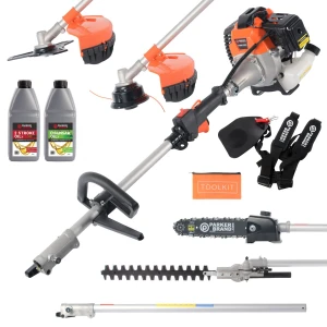 52cc Multi Function 5 in 1 Garden Tool - Brush Cutter, Grass Trimmer, Chainsaw, Hedge Trimmer + Oils