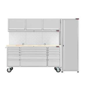 72-Inch 15-Drawer Roller Tool Cabinet with Upper Cabinets & Pegboard + 26-Inch 6-Drawer Mobile Tool Cabinet – Garage & Workshop Storage