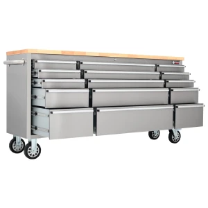 72" Stainless Steel 15 Drawer Work Bench Tool Box Chest Cabinet