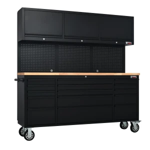 72 Inch 15 Drawer Powder Coated Roller Tool Cabinet with  Upper Cabinet and Pegboard