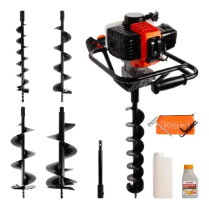 52cc Petrol Earth Auger / Fence Post Hole Borer + 4 Auger Bits + Extension Bit + More