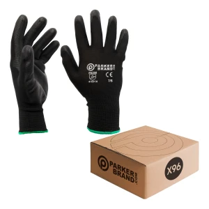 96 x Black Nylon / Nitrile Coated Safety Work Gloves - Small