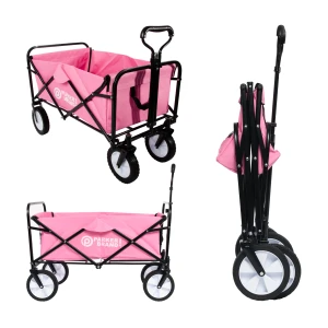 Heavy Duty Foldable Garden Trolley Cart Wagon - Pink